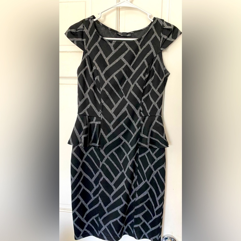 Peplum Black and Gray Jersey Dress